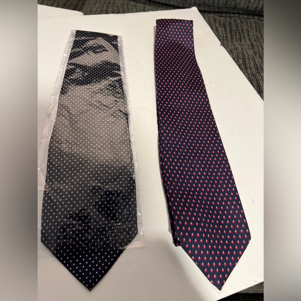 Pura Seta 100% Pure Silk Neck Ties Black & Navy Made in Italy New 57”-60” Long